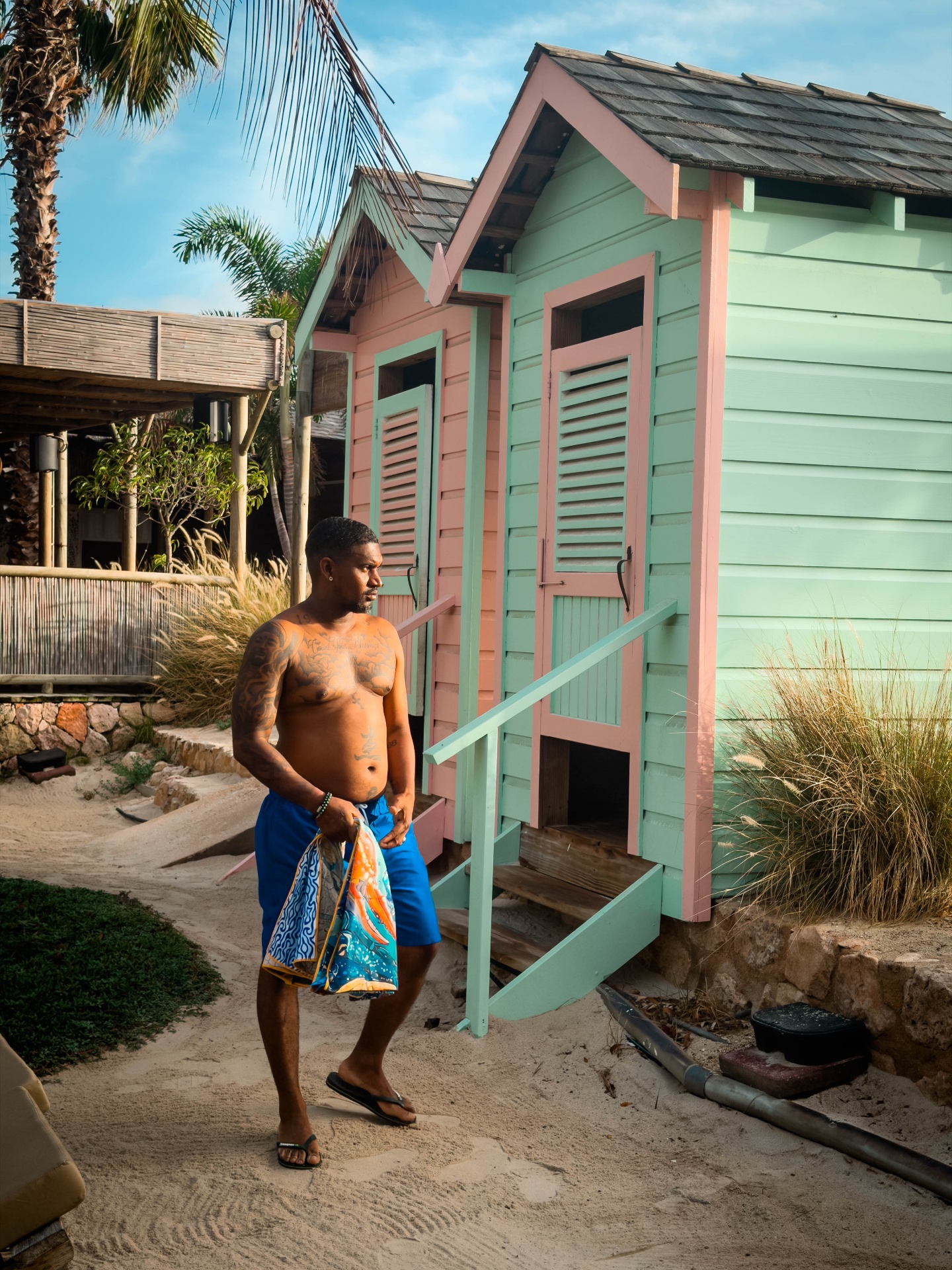 BRO Men's Fashion — beach cabanas and vibrant towel styling